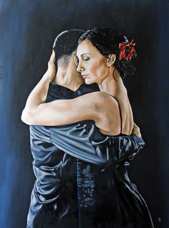 Latin Dancers, Painting, Oil on Board.  Peter Buddle
